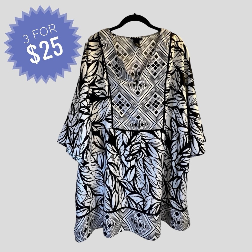 Sale Lane Bryant Women's Blouse 26/28 Black White Geometric Shapes
